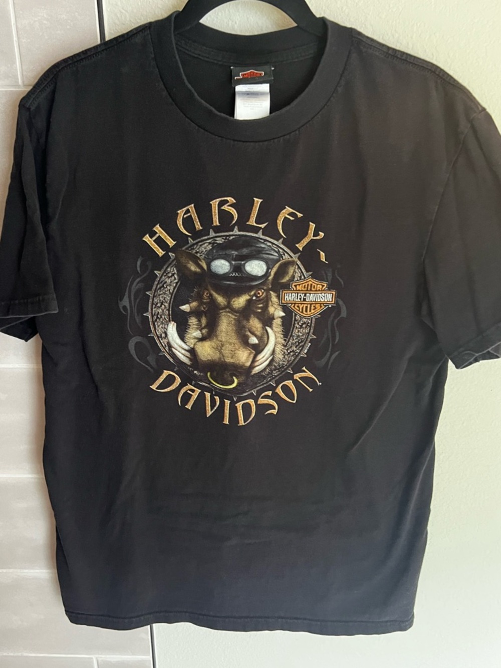 Vintage 2012 Harley Davidson Brian’s Pig Biker Retro Black Men’s T-Shirt
